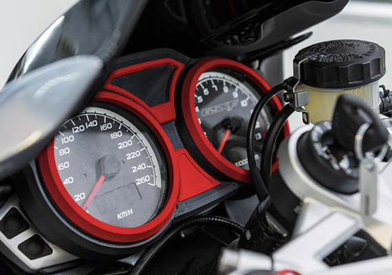 3D printed with a low-cost Z-ABS filament, the prototype of motorcycle speedometer allows engineers to see how this part would work in a full-sized vehicle.